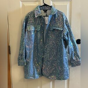 Woman’s NWT Nasty Gal Sequin Denim Oversized Jacket Size 10